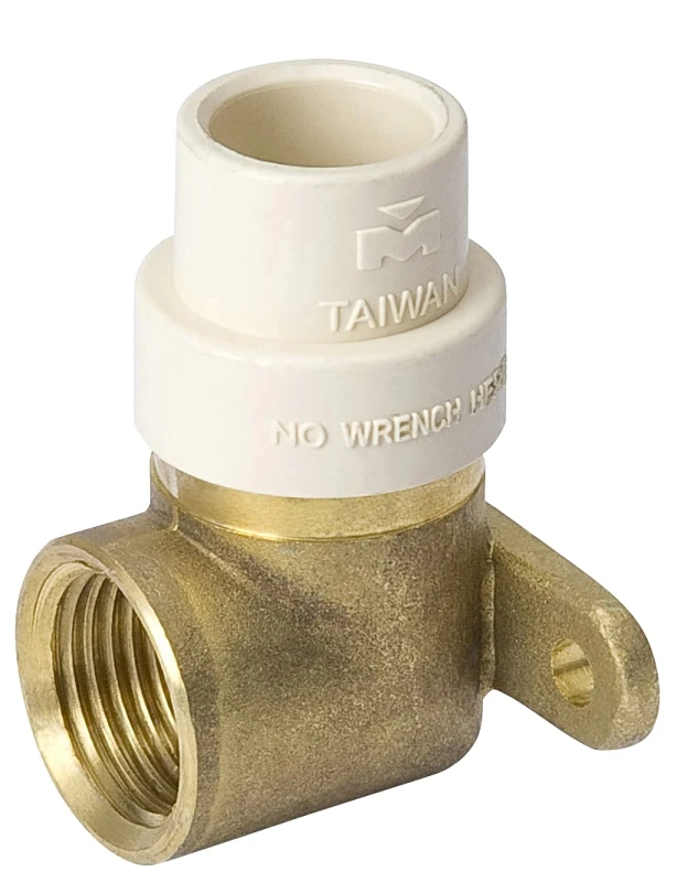 Drop Ear Pipe Elbow, Chlorinated Polyvinyl Chloride, One Half Inch by One Half Inch