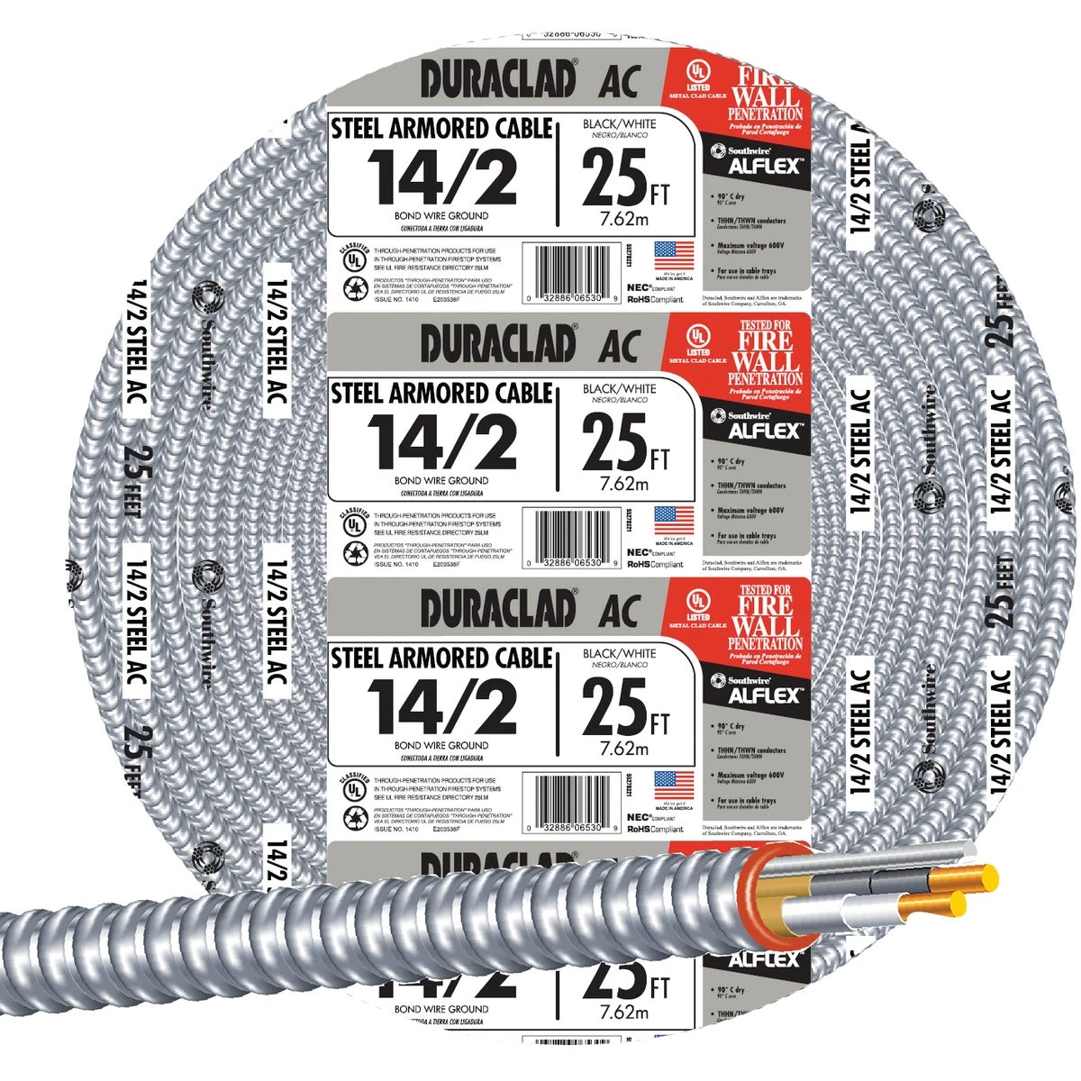 25 Ft. 14/2 Ac Armored Cable Electrical Wire - Ul Listed