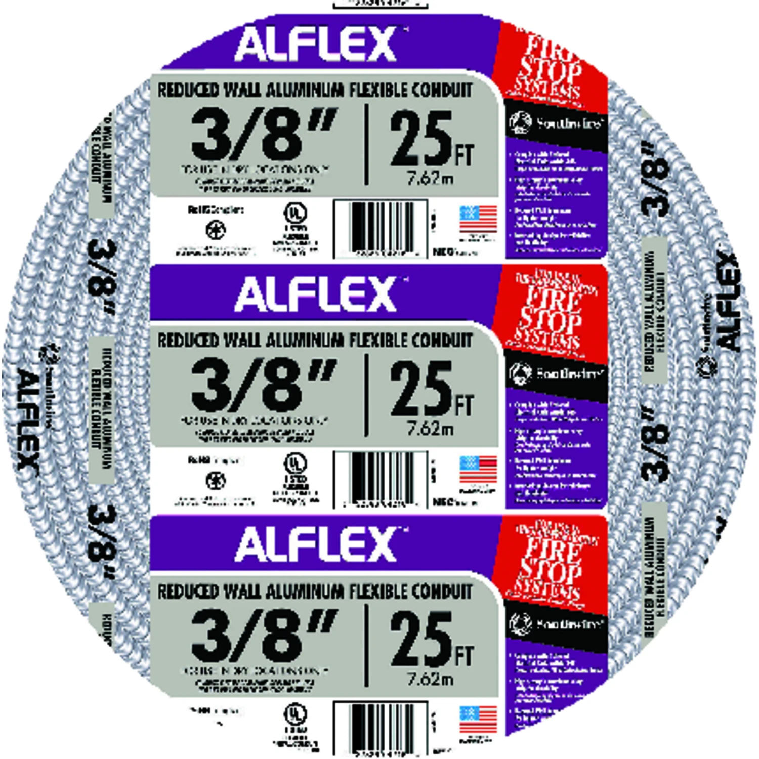 Alflex 3/8 In. Diameter X 25 Ft. Length Aluminum Flexible Electrical Conduit