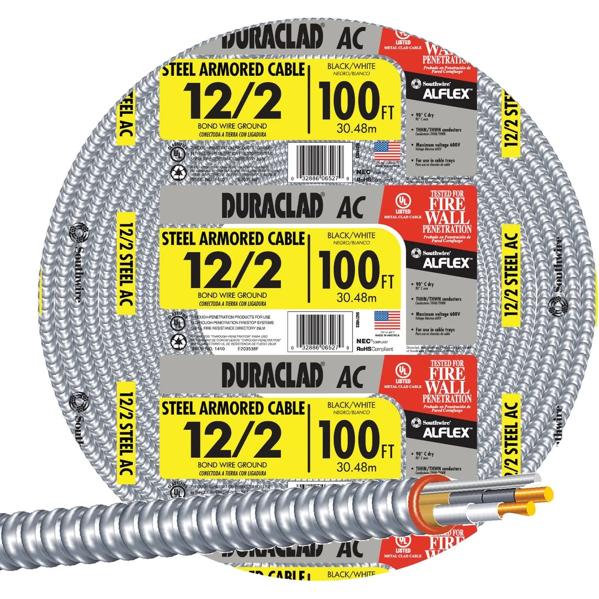 100 Ft. 12/2 Ac Armored Cable Electrical Wire - Ul Listed