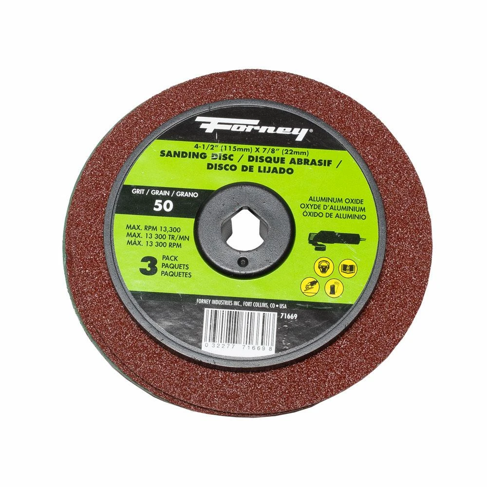 Forney 4.5 in. Aluminum Oxide Resin Fibre Sanding Disc 50 Grit 3 pk
