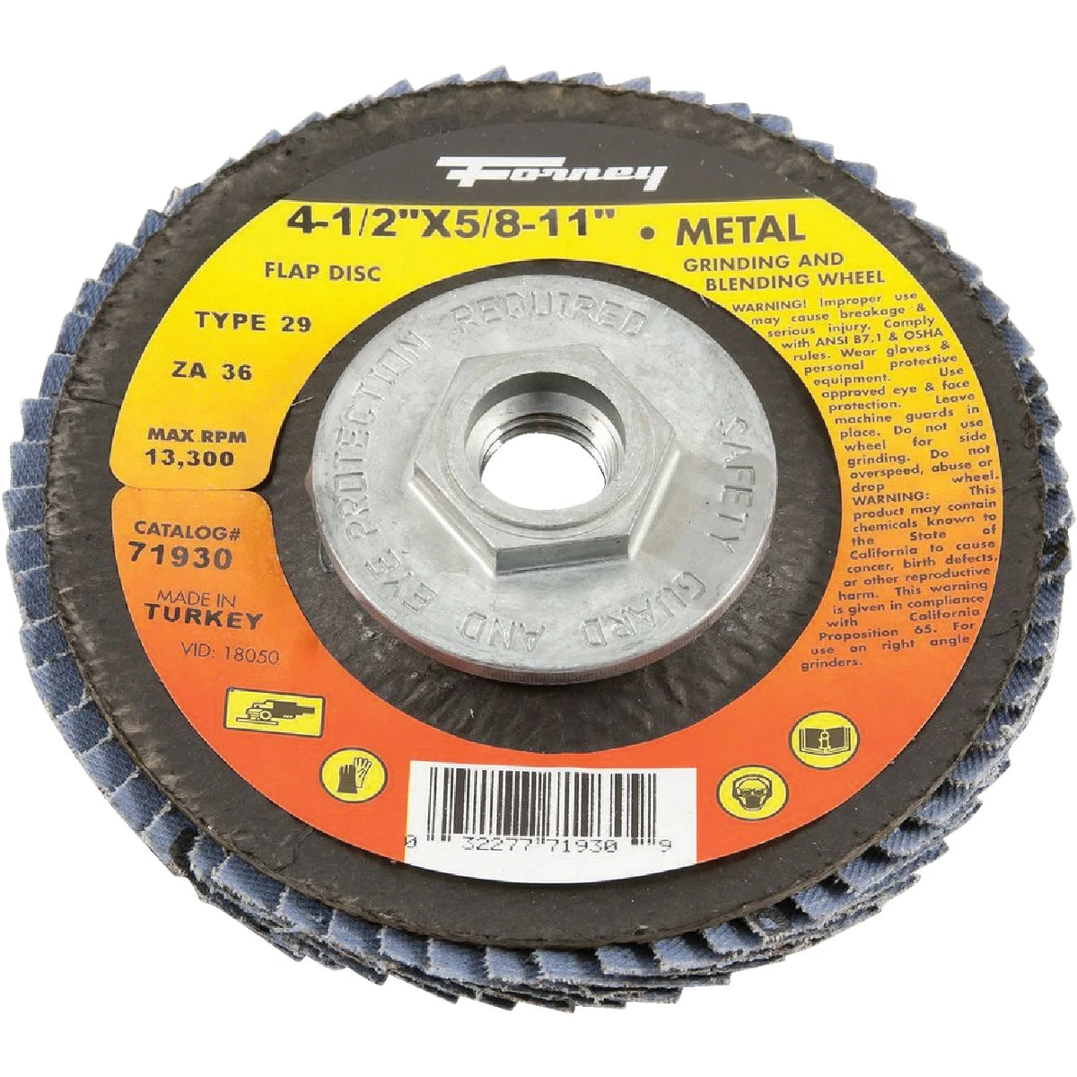 4-1/2 In. 5/8 In.-11 36-grit Type 29 Blue Zirconia Angle Grinder Flap Disc