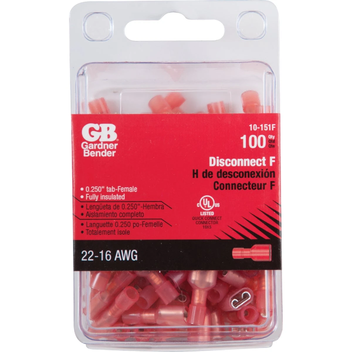 Female Disconnect, Insulated, 22-18 AWG, 100-Pk.