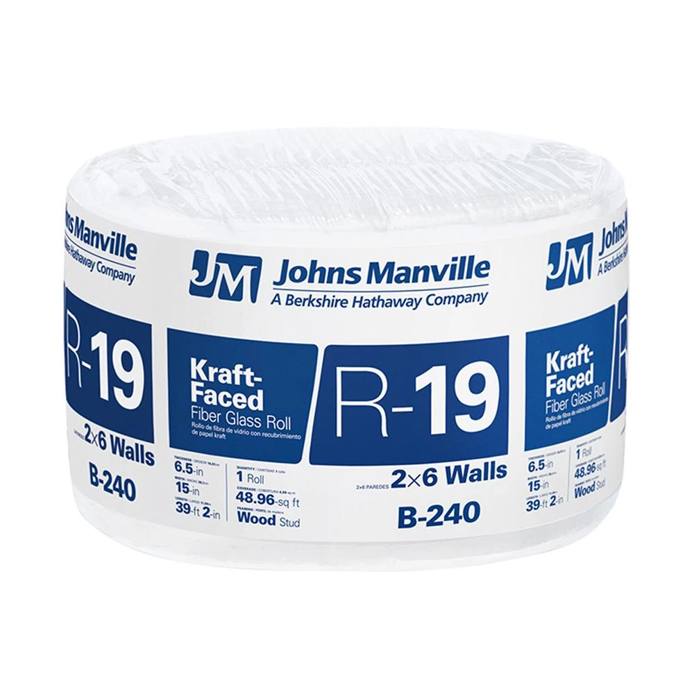 R19 Kraft Fiberglass Insulation, 6.5 x 15-In. x 39' 2 Roll
