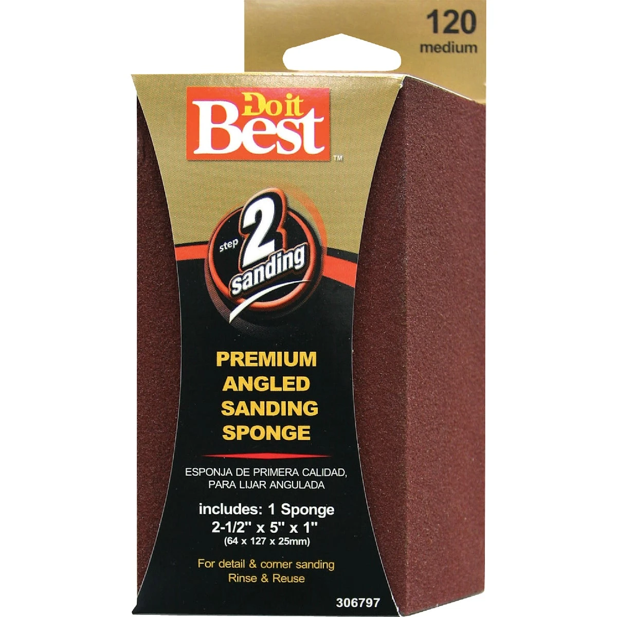 Angled 2-1/2 In. X 5 In. X 1 In. 120 Grit Medium Sanding Sponge