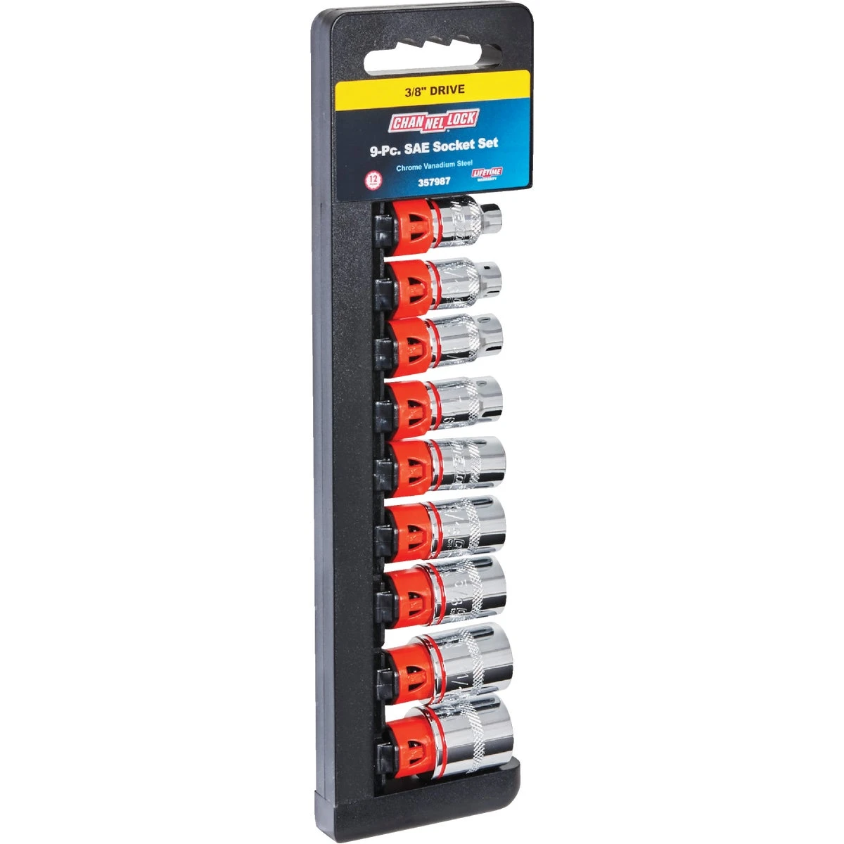 9-piece 3/8 In. Drive 12-point Shallow Socket Set With Storage Rack