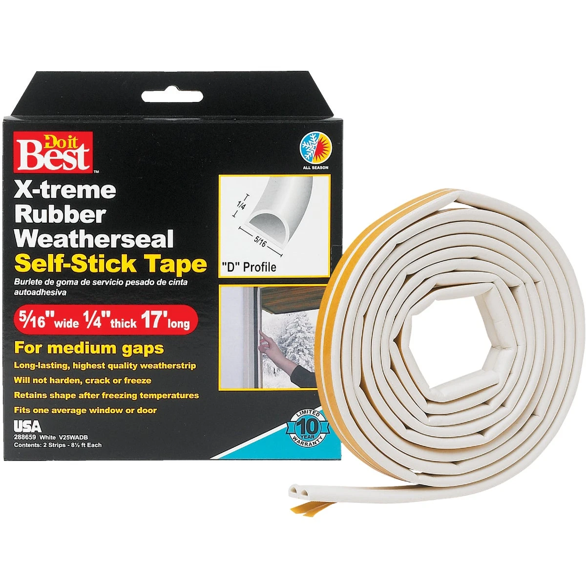 White 17' 5/16" Rubber Weatherstrip Tape - Model V25wadb