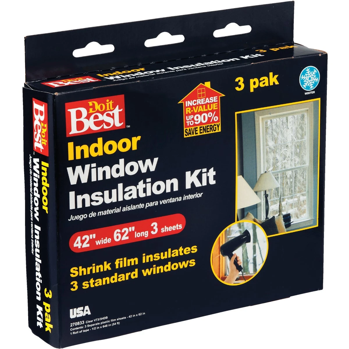 Indoor Window Insulation Sheets, 42 x 62 In., 3-Pk.