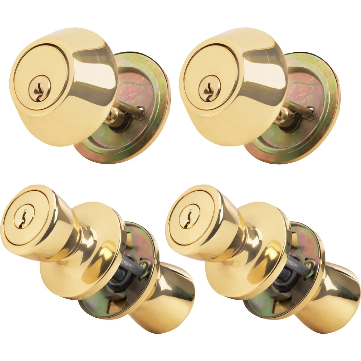 Polished Brass Deadbolt And Door Knob Combo With Adjustable Latch