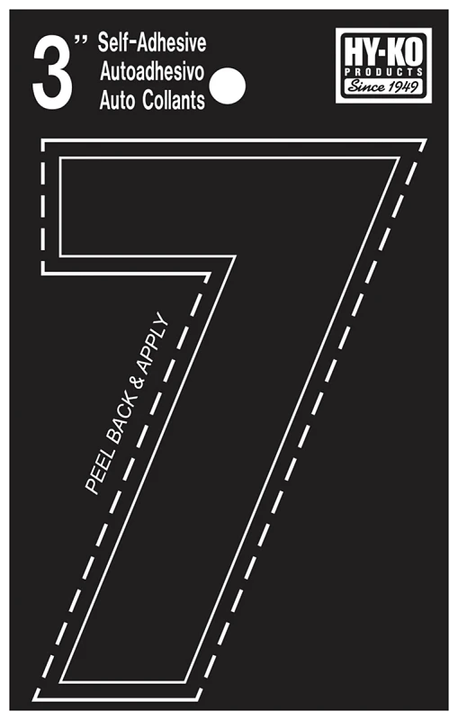 Black Vinyl House Address Number 7 with Adhesive Backing, 3 Inches Tall
