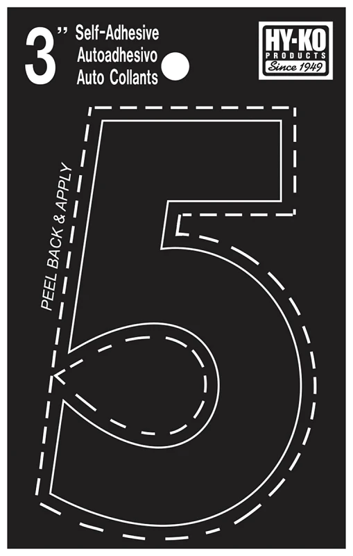 3 In. Black Vinyl Self-adhesive Number Five - Weather-resistant