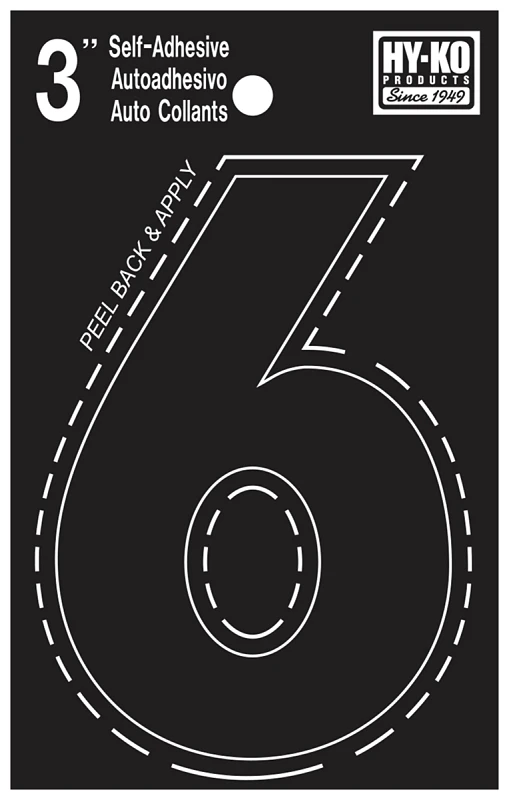 3 Inch Black Vinyl Self-adhesive Number Six - Weather-resistant