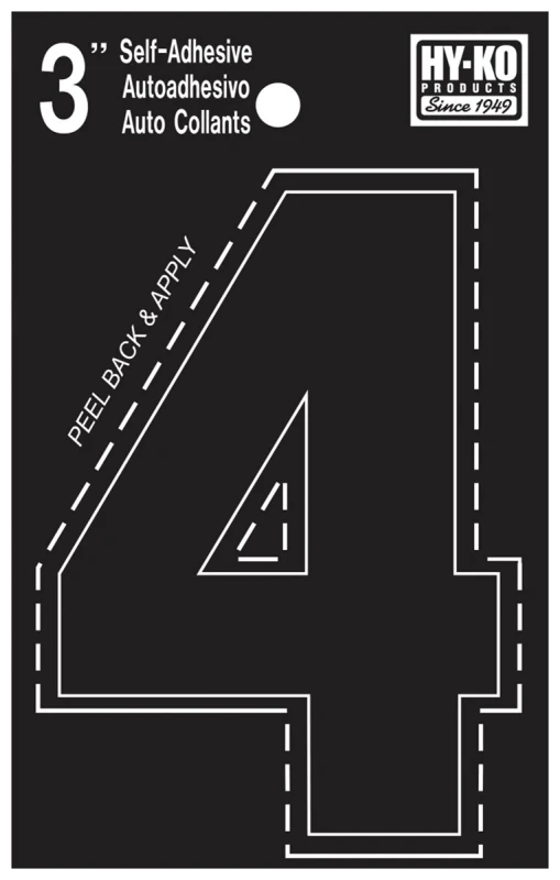 3 In. Black Vinyl Self-adhesive Number Four - Weather-resistant