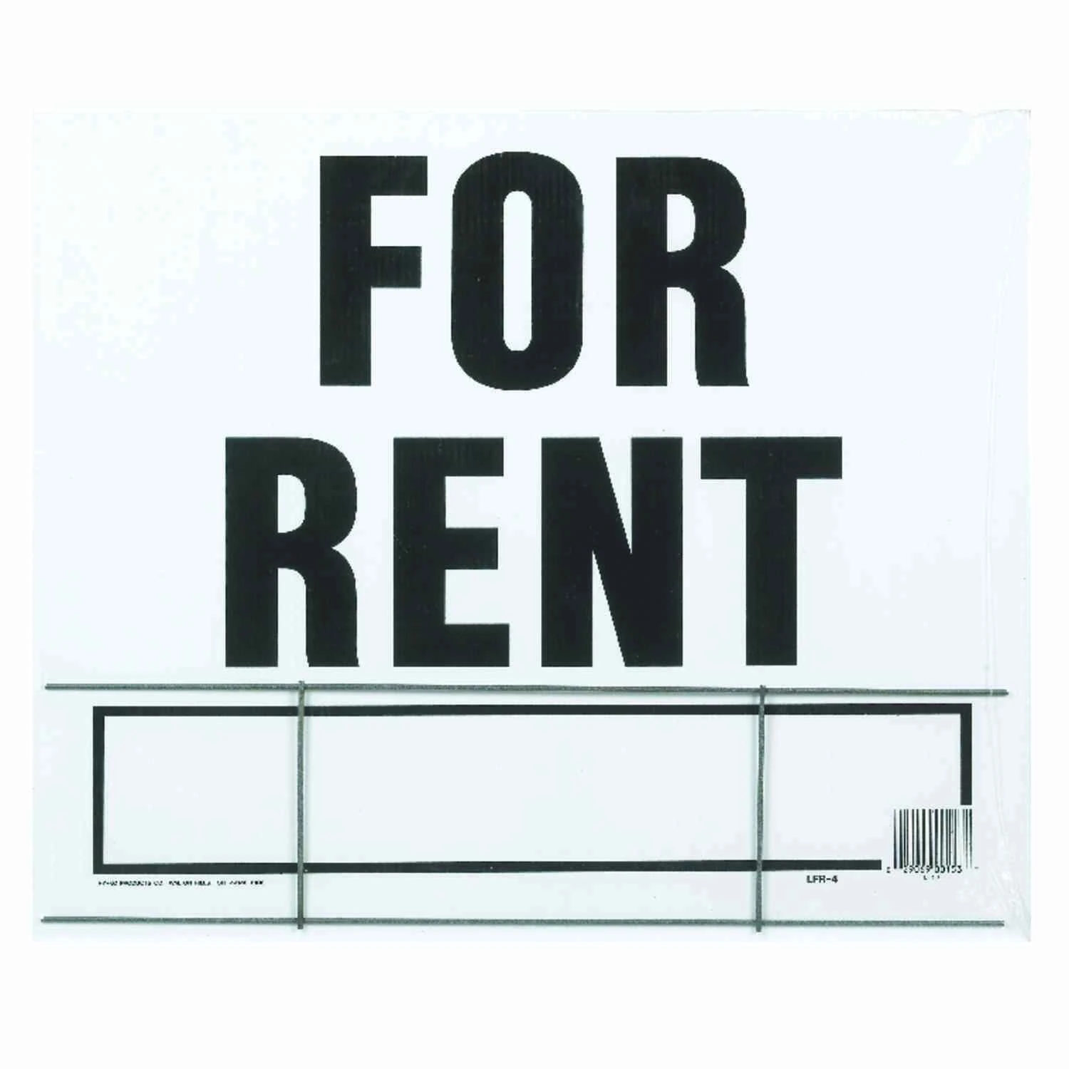 For Rent Sign, White and Black Plastic, 19 Inches by 24 Inches