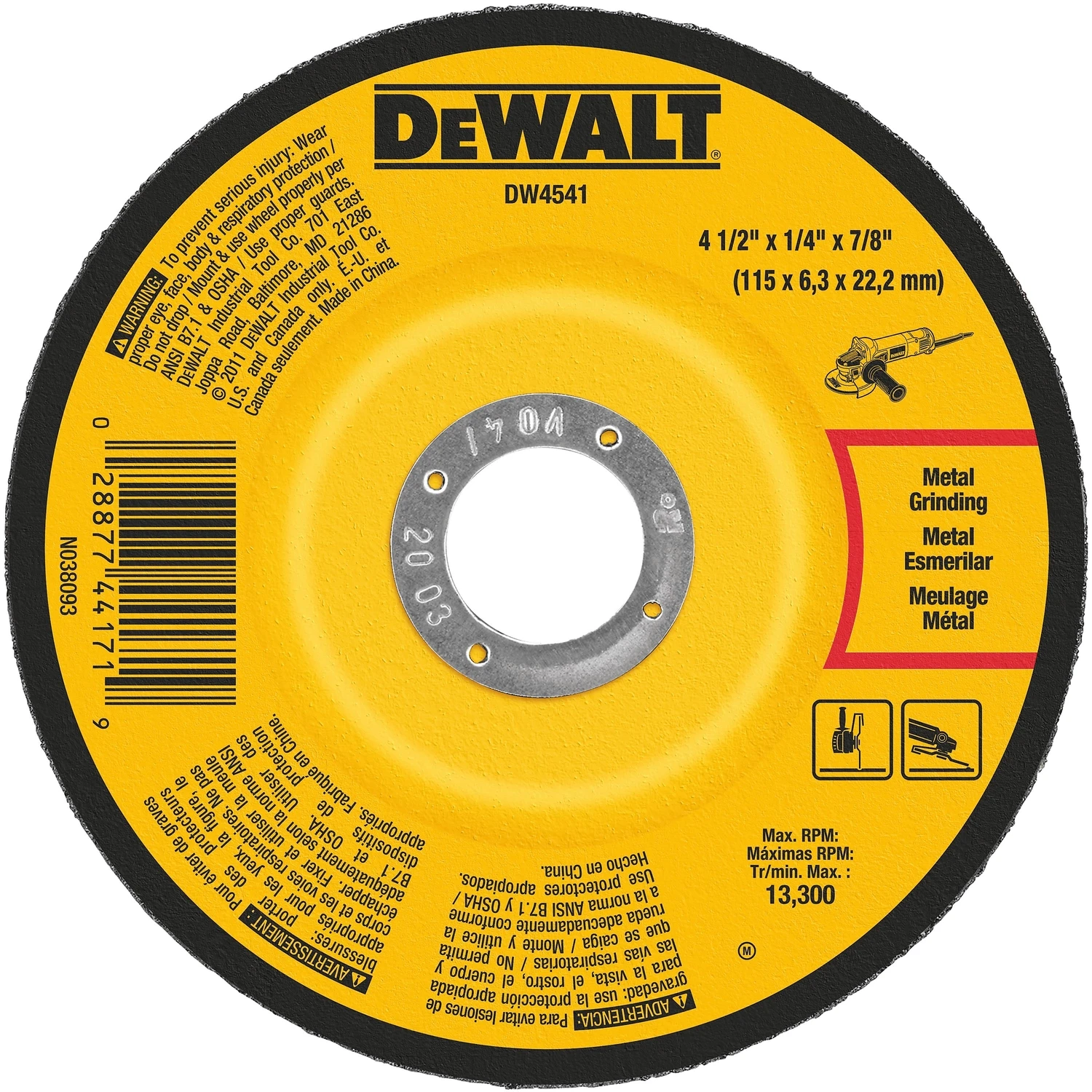 Hp Type 27 4-1/2 In. X 1/4 In. X 7/8 In. Metal Grinding Wheel