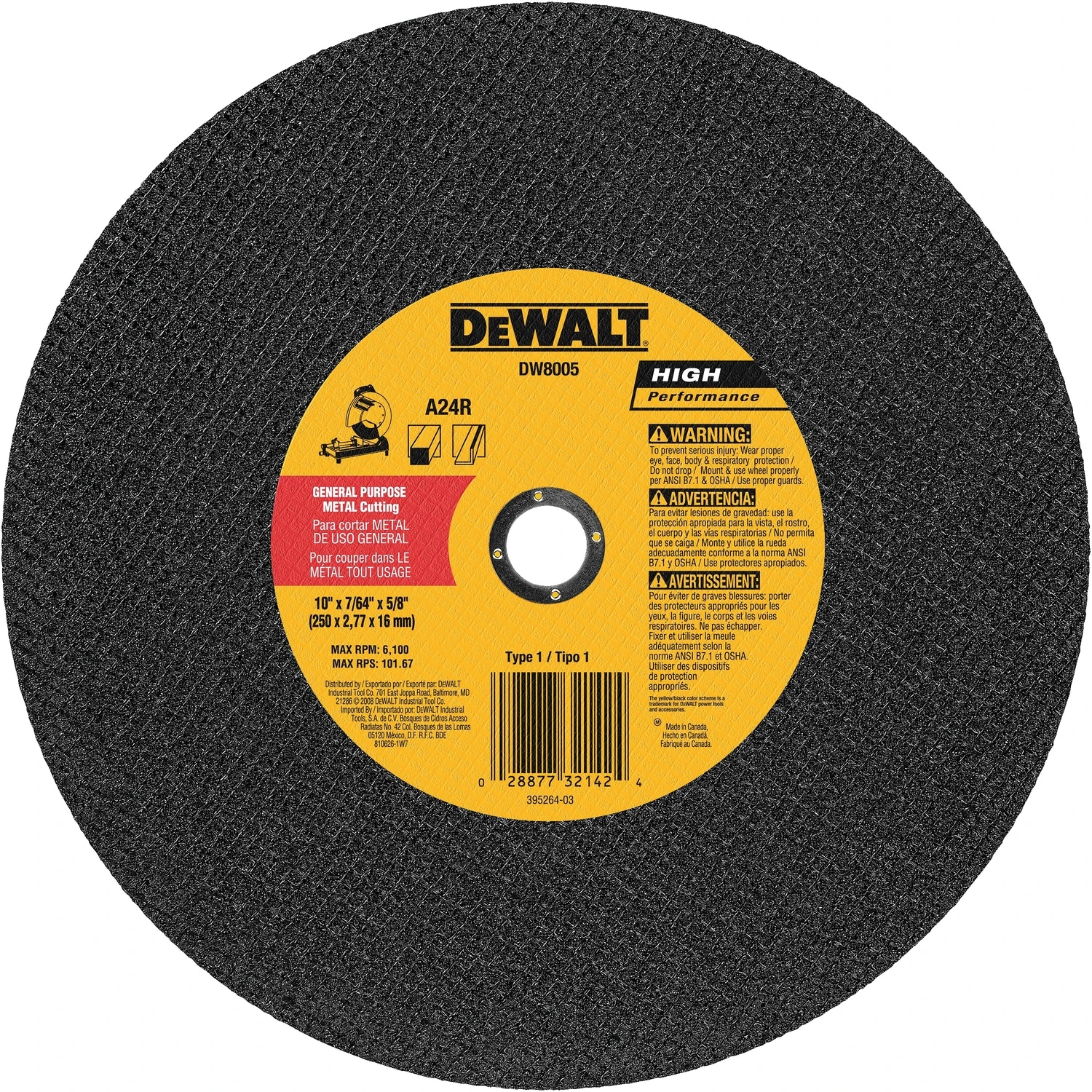 High Performance 10 In. X 7/64 In. X 5/8 In. Metal Cut-off Wheel