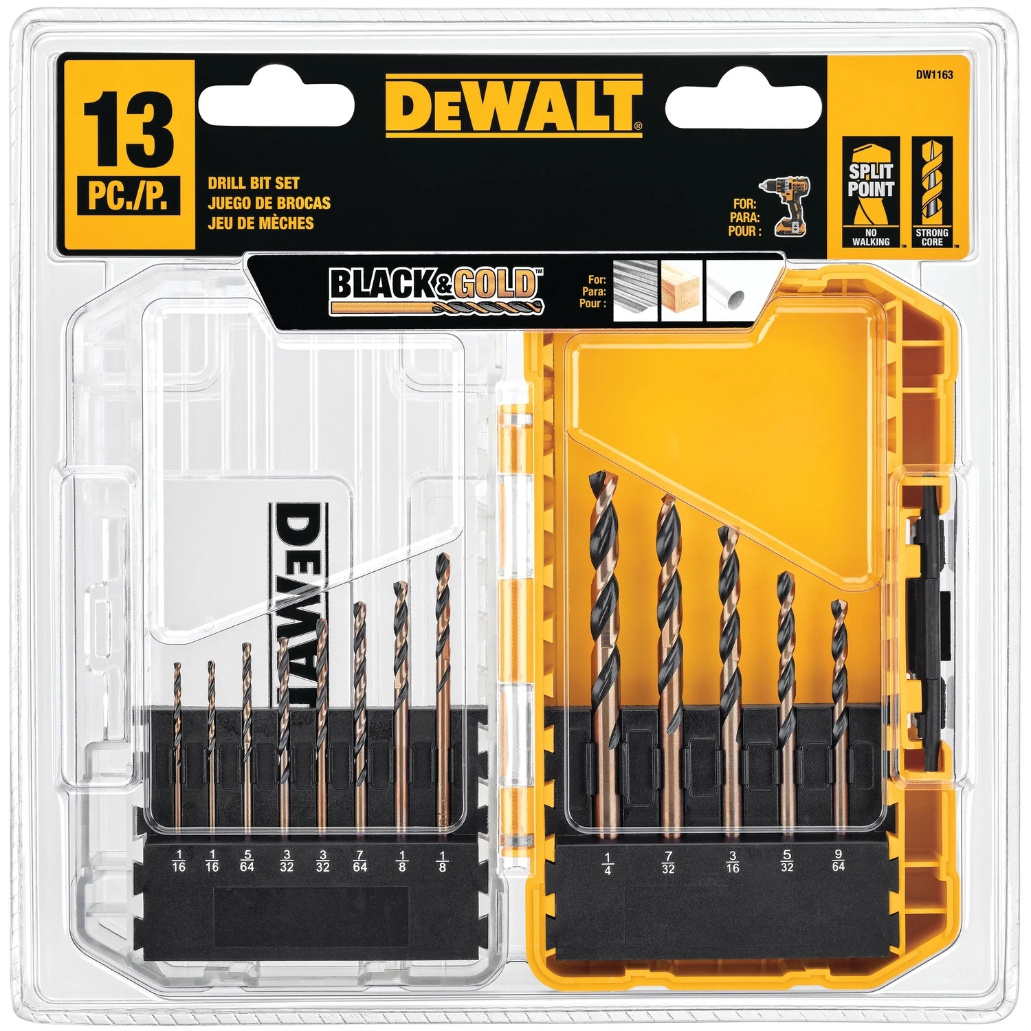 Black & Gold High Speed Steel Split Point Drill Bit Set 13 Pieces