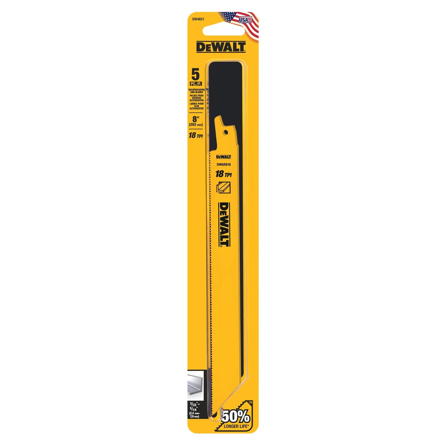 Reciprocating Saw Blade, 8 In., 18-TPI, 5-Pk.