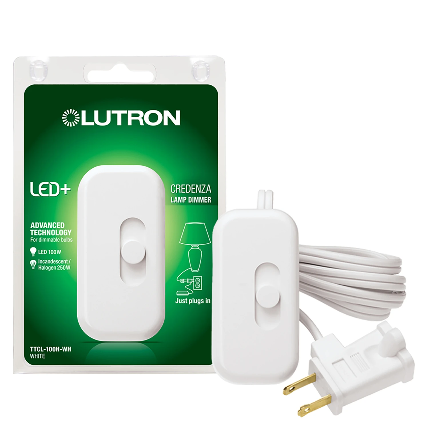 Credenza 300w Plug-in Dimmer, White, 1 Pk, Slide Switch, 6 Ft Cord