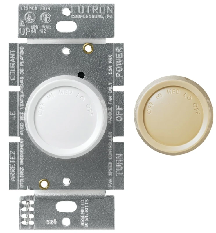 Rotary Fully Variable Ceiling Fan Control Dimmer Switch, White/Ivory Knobs