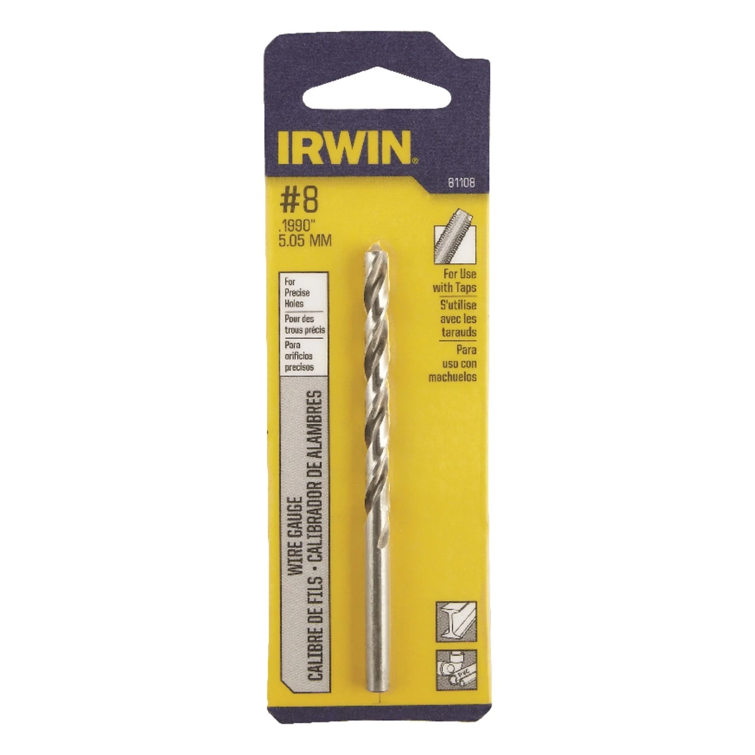 Irwin #8 Bright High Speed Steel Wire Gauge Drill Bit