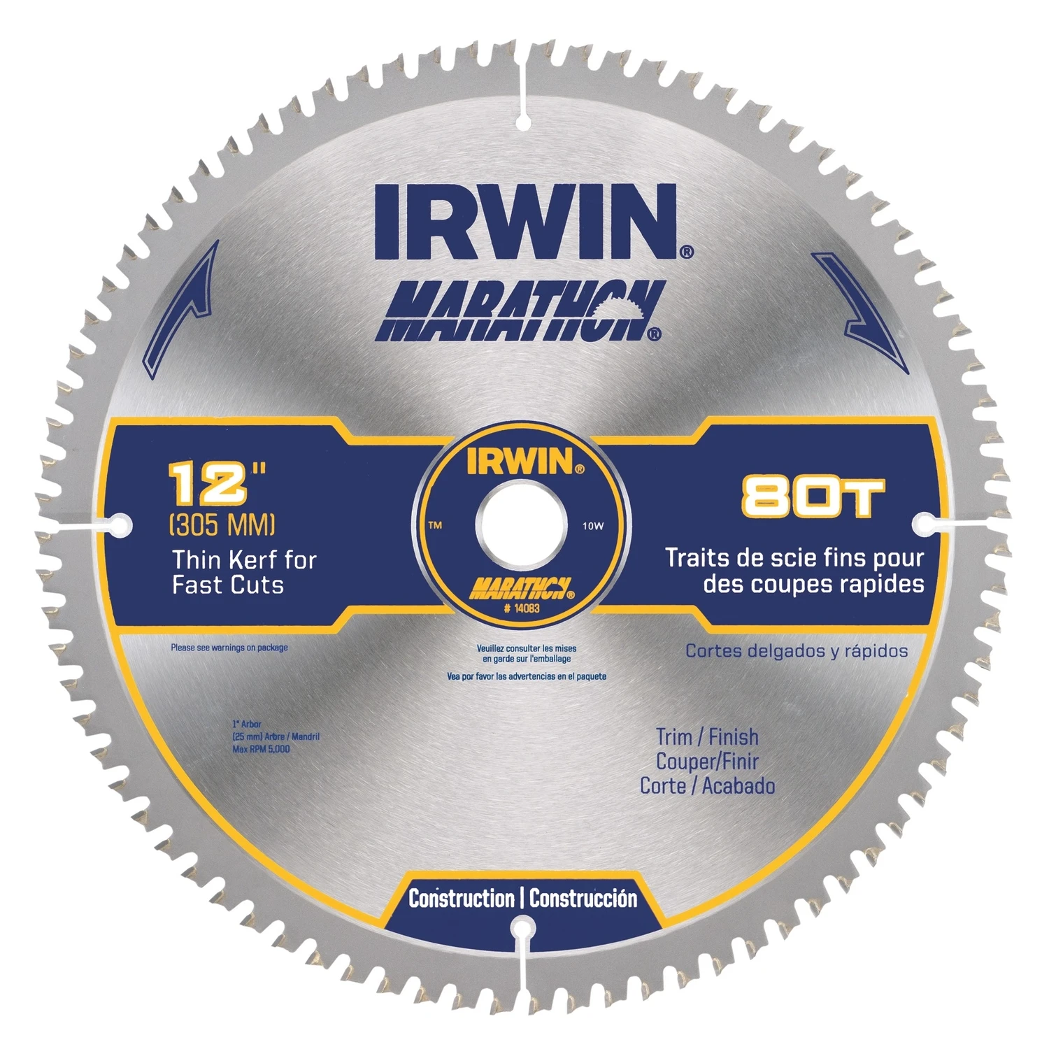 Marathon 12 In. 80-tooth Carbide Circular Saw Blade, 1 In. Arbor, 5000 Rpm