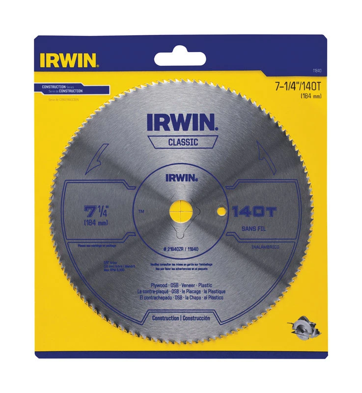 Irwin Steel 7-1/4 In. 140-Tooth Smooth Finish Ripping/Crosscutting Circular Saw Blade