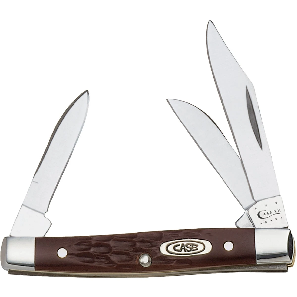 Stockman Pocket Knife with Stainless Steel Blade and Brown Handle, 2 and 5 Eighths Inch Closed, Includes Belt Clip