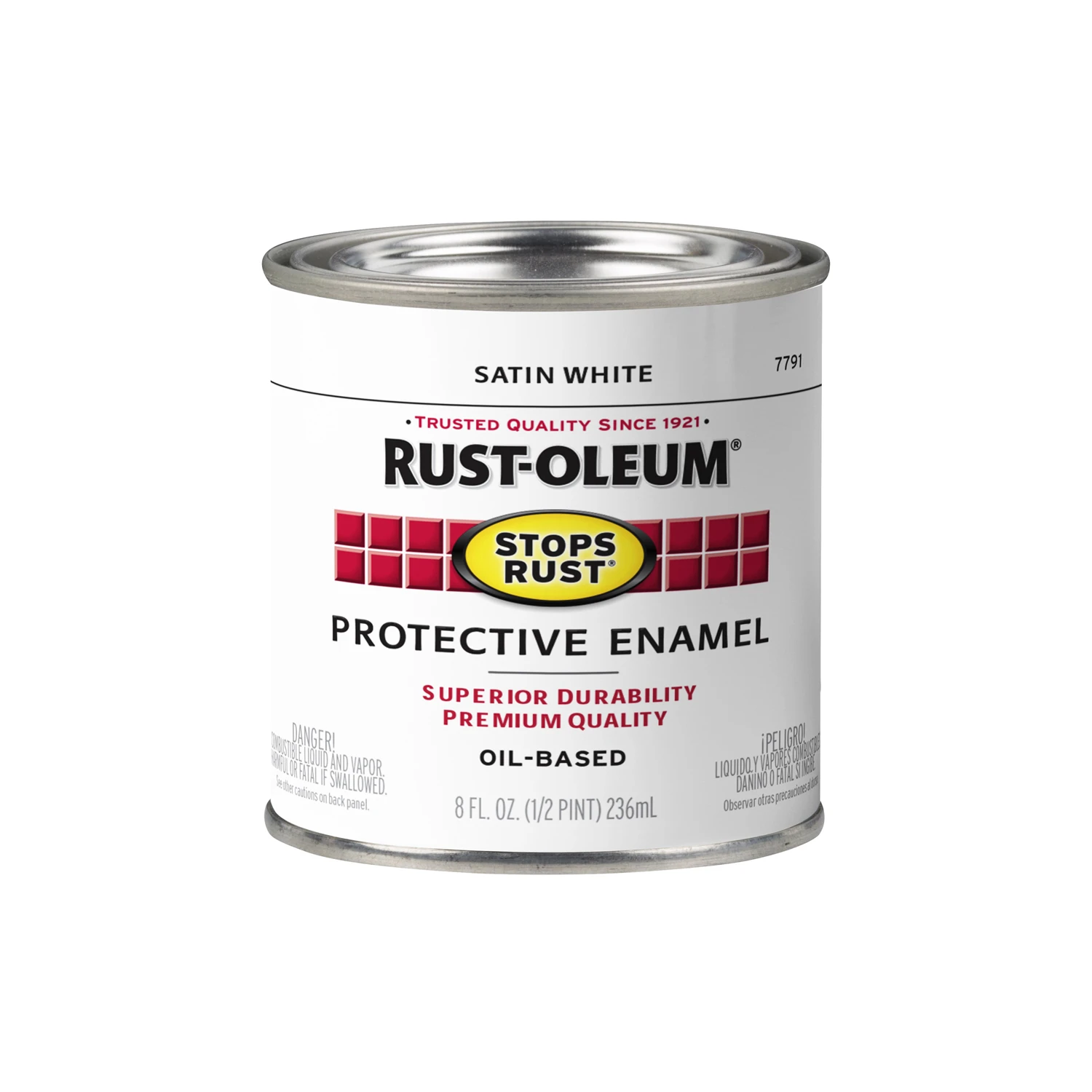 Stops Rust Oil Based Satin Protective Enamel, White, 1/2 Pint