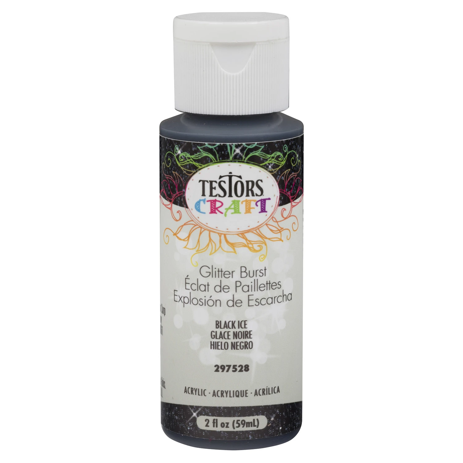 Acrylic Craft Paint Black Ice Glitter Burst 2 Ounce Bottle
