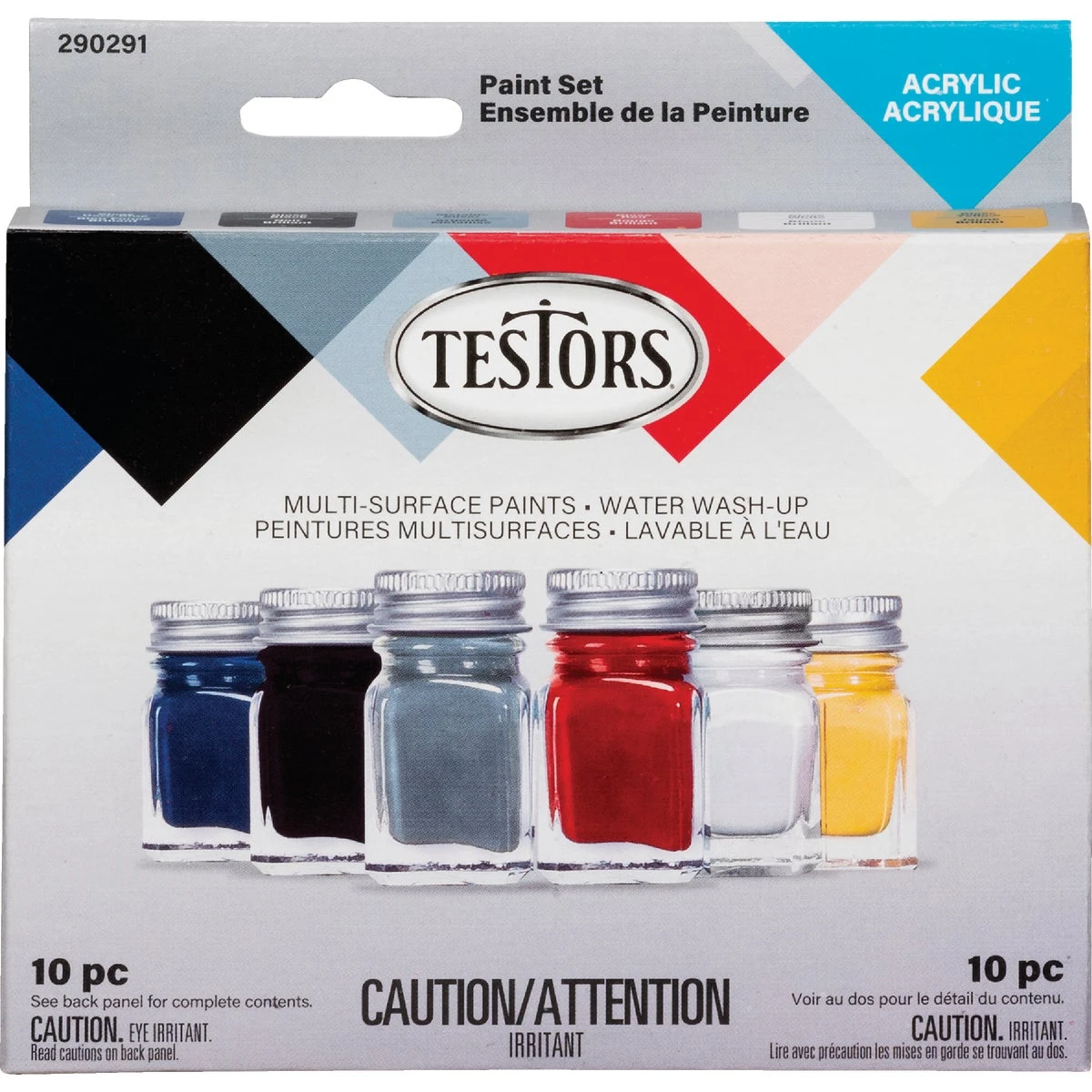Six-Color Acrylic Craft and Model Paint Set with Brushes, Primary Colors, 0.25 Ounce Each