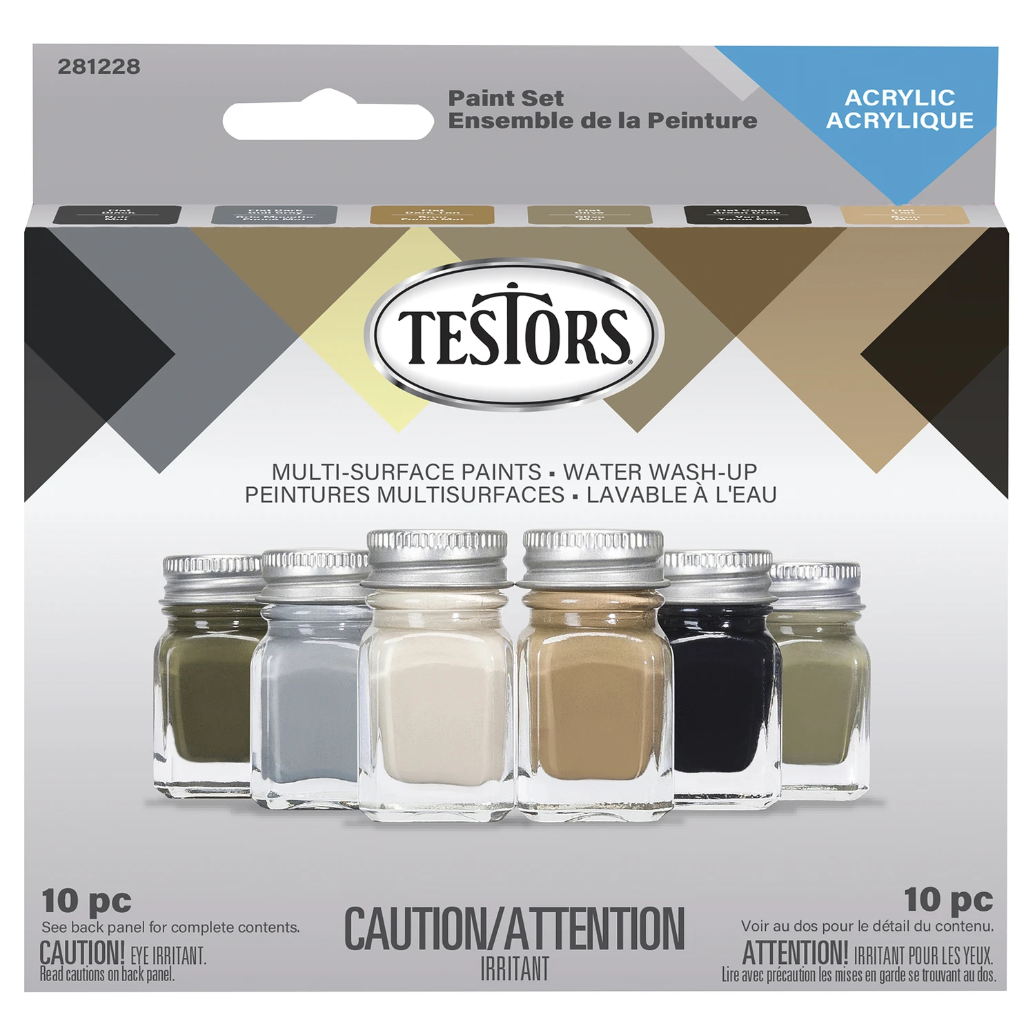 Six Color Acrylic Model Paint Set with Brushes, Flat Colors, 0.25 Ounce Each
