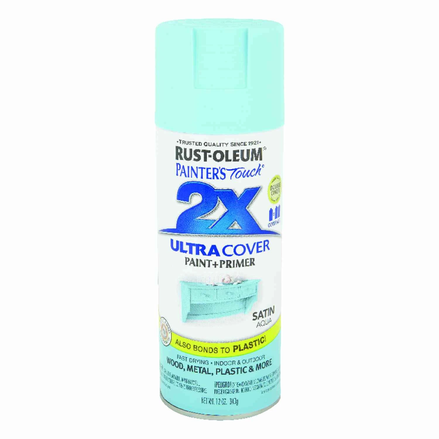 Painter's Touch 2x Ultra Cover Satin Aqua Spray Paint 12 Oz