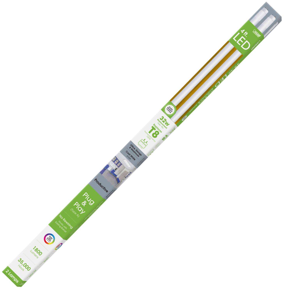 Feit Plug & Play T8 Cool White 47.5 in. Bi-Pin T8 LED Bulb 32 Watt Equivalence 2 pk