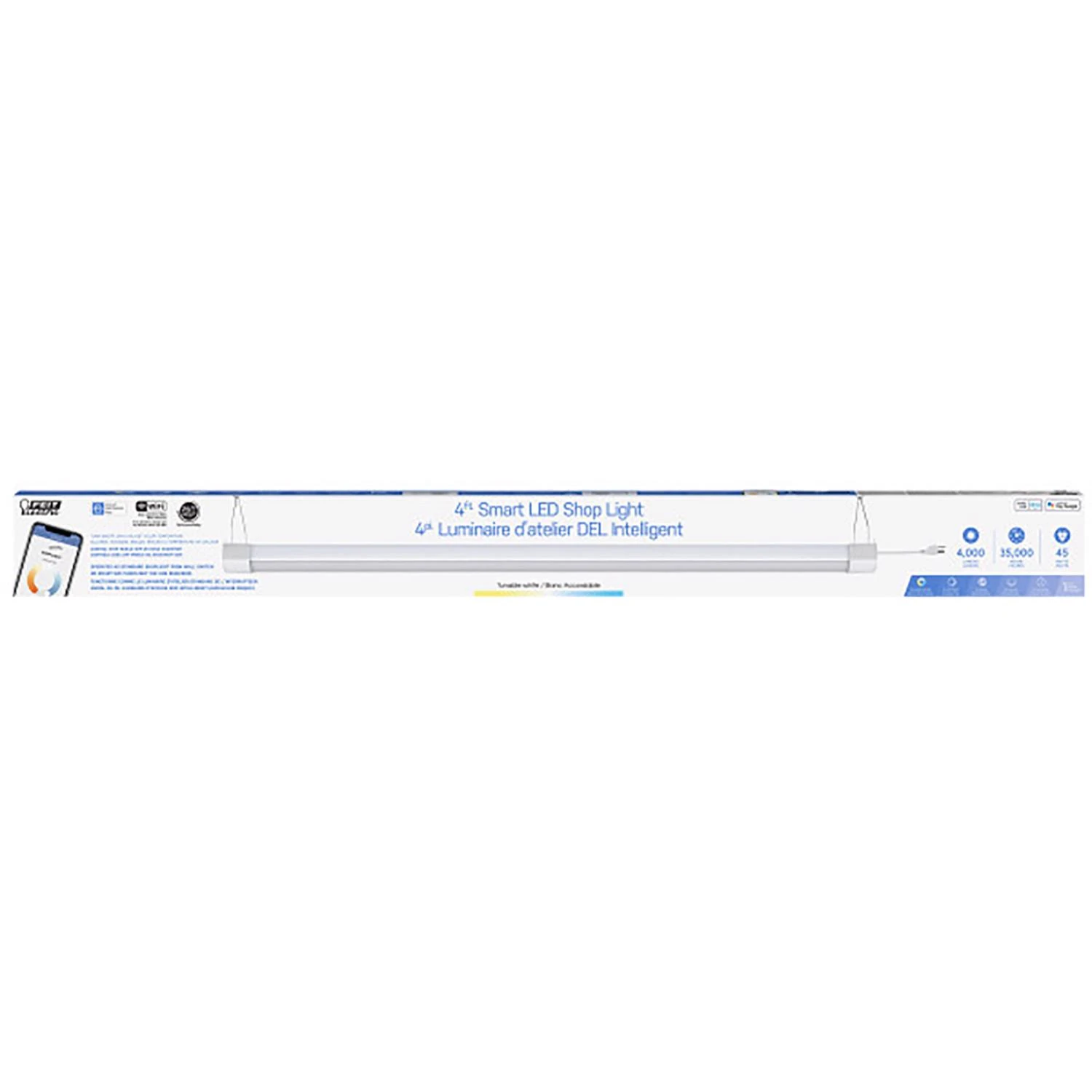 LED Smart Shop Light, Adjustable Color Temperature, 45 Watts, 4-Ft.