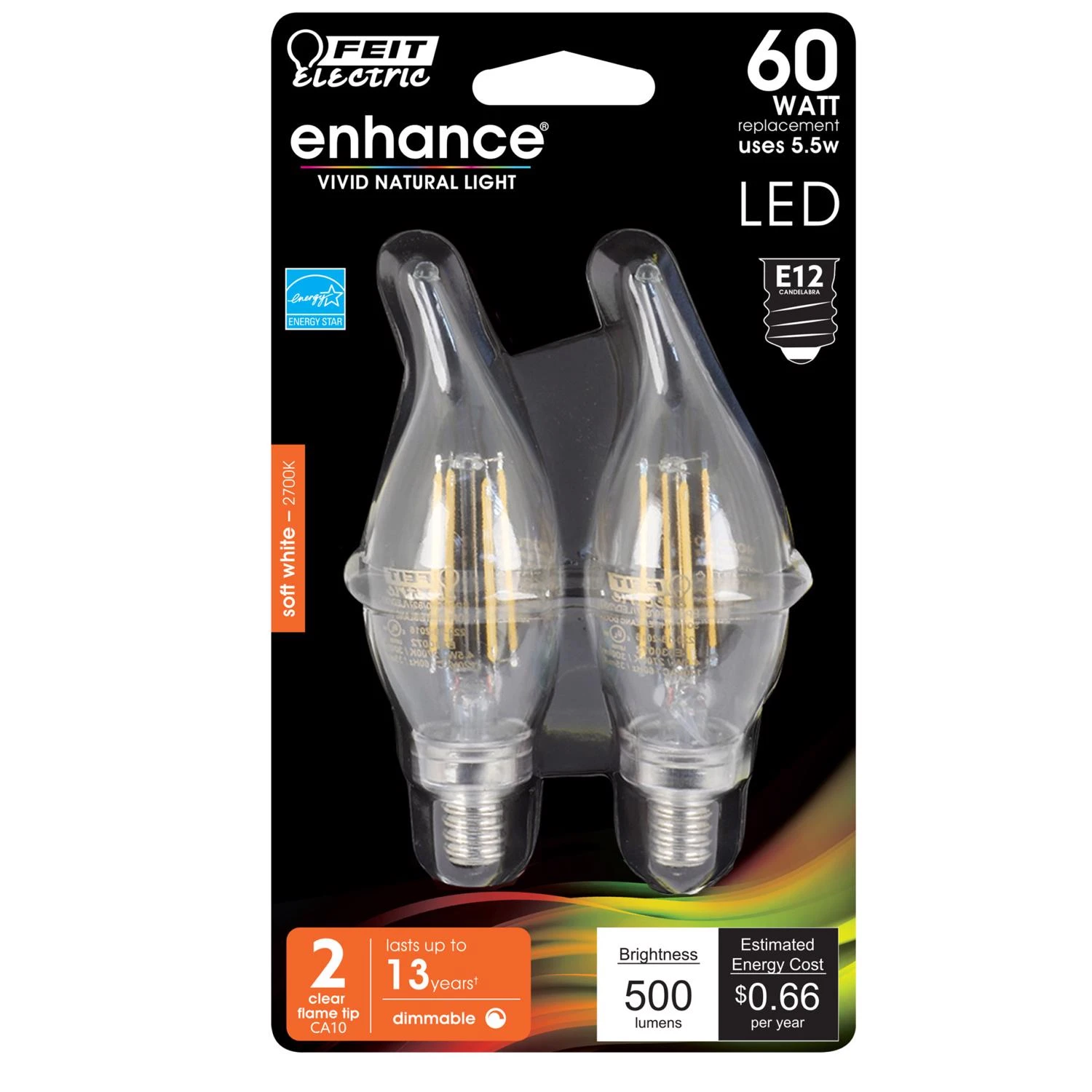 FEIT Electric 6 watts C10 LED Bulb 500 lumens Chandelier 60 Watt Equivalence Soft White