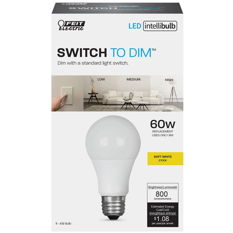 Feit A19 E26 (Medium) LED Bulb Soft White 60 Watt Equivalence 1 pk