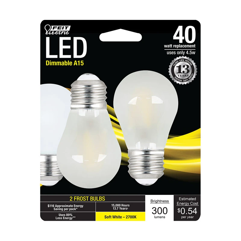 2PK 40W LED A15 SW CEIL FAN MED