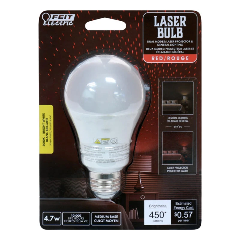 LED Light Bulb, A19, Red Laser, 450 Lumens, 4.7-Watt
