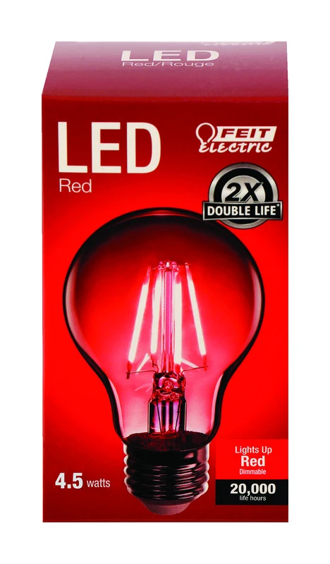 A19 E26 Red Filament Led Bulb 4.5w 30 Watt Equivalence 1 Pk 450 Lumens