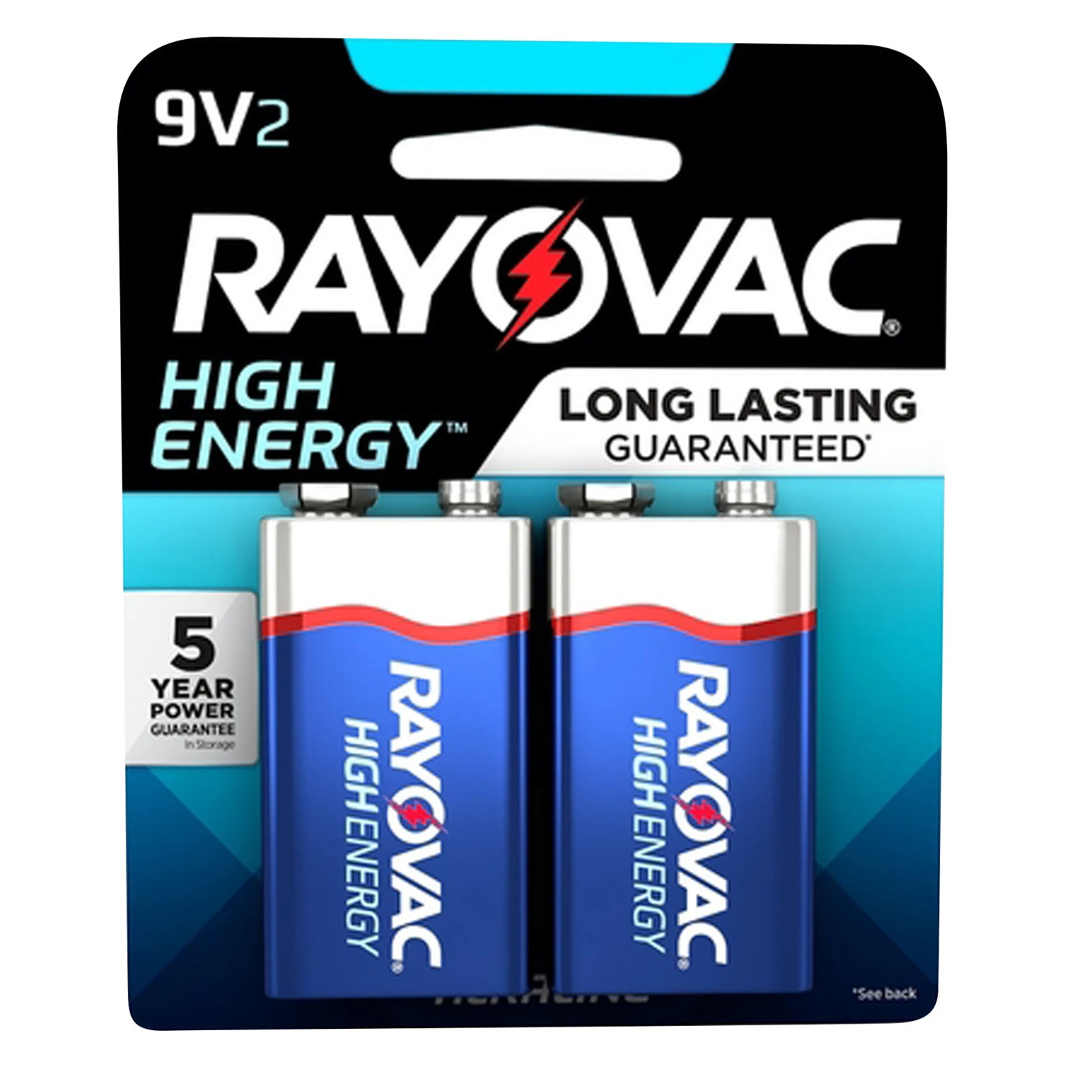 High Energy 9 Volt (9V) Alkaline Batteries, 2 Pack
