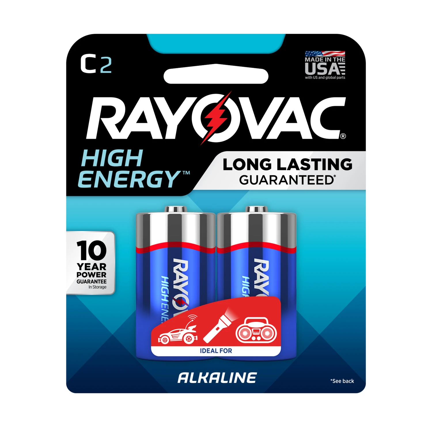 High Energy Alkaline C Cell Batteries, 2 Pack