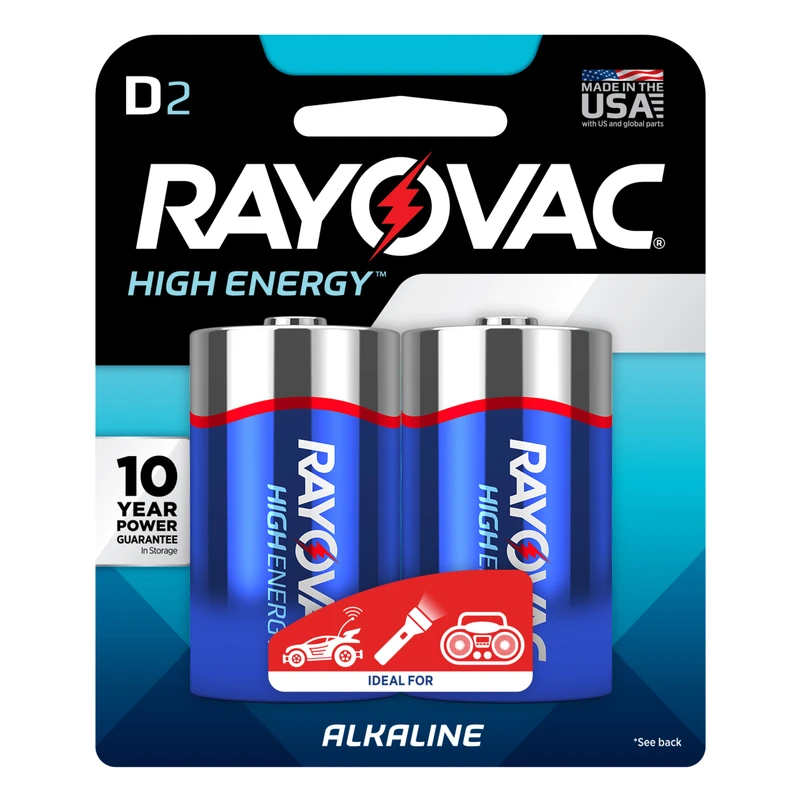 High Energy Alkaline D Cell Batteries, 2 Pack