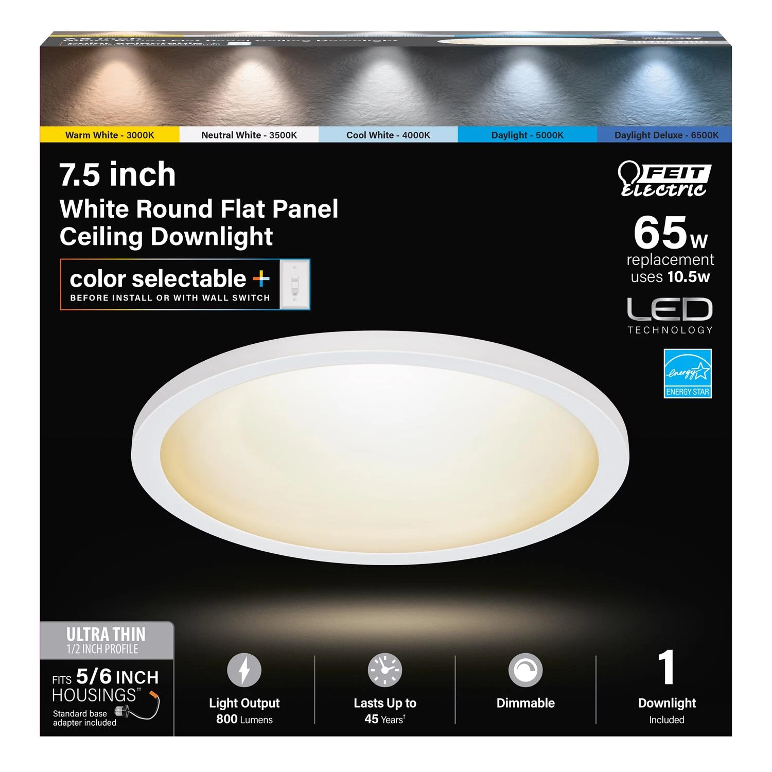 7.5 In. White Led Retrofit Recessed Lighting, 10.5 Watts, Color Selectable