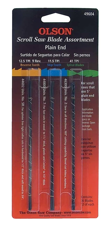 Plain End Scroll Saw Blade Assortment - 36 Piece Set With Reverse, Skip, And Spiral Blades