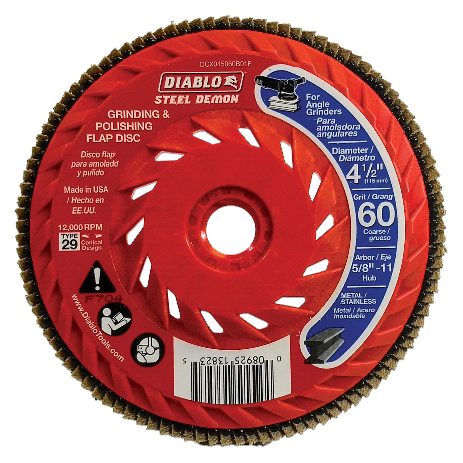 Diablo Steel Demon 4-1/2 in. D X 5/8 in. Zirconia Speed Hub Thread Arbor Flap Disc 60 Grit 1 pk