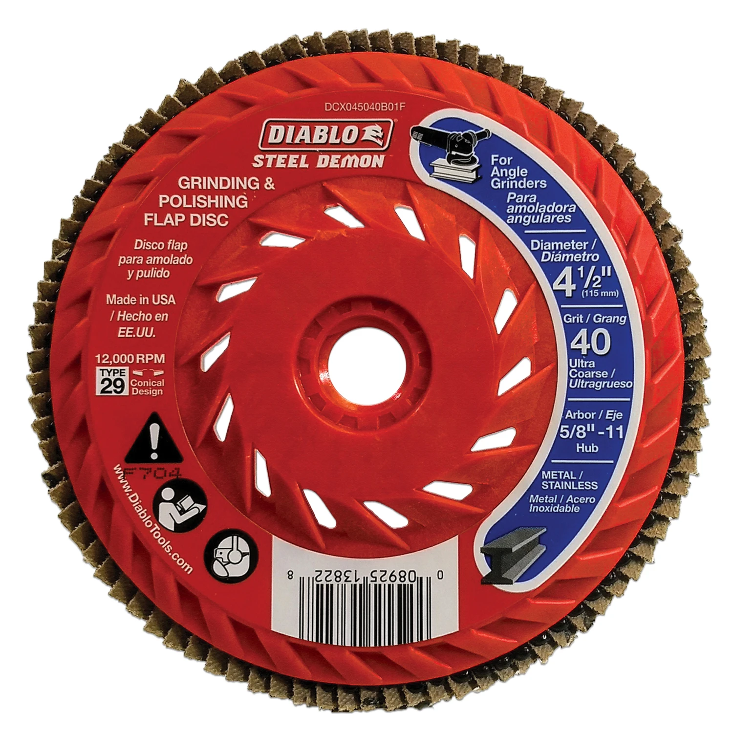 Diablo Steel Demon 4-1/2 in. D X 5/8 in. Zirconia Speed Hub Thread Arbor Flap Disc 40 Grit 1 pk