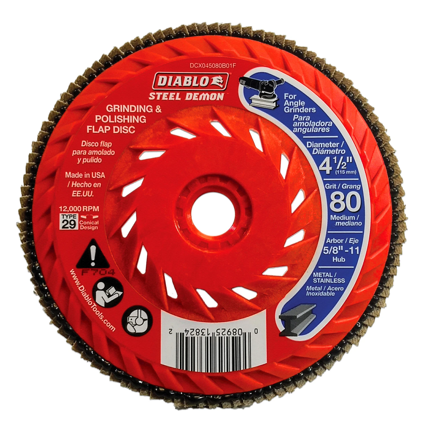 Steel Demon Hub Flap Disc, 80-Grit, 4-1/2-In.
