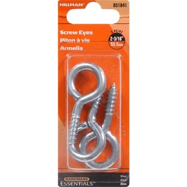 .225 X 2-3/16 Zinc-Plated Large Eye Screw Eye Hillman Hooks and Eyes 851841