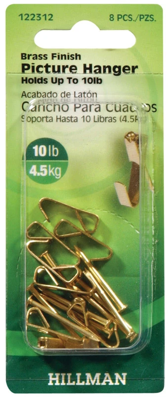 Hillman AnchorWire Brass-Plated Gold Conventional Picture Hanger 10 lb 8 pk Hillman AnchorWire Brass-Plated Gold Conventional Picture Hanger 10 lb 8 pk